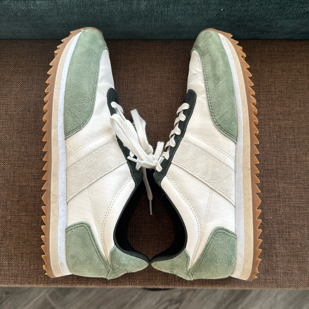 J. Crew sneakers in hunter green suede color block. Size 9.